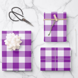 Hoja De Papel De Regalo Jugada de verificación de Gingham púrpura y blanca