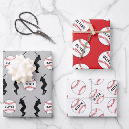 Hoja De Papel De Regalo Jugador De Béisbol Nombre De Niños Cumpleaños
