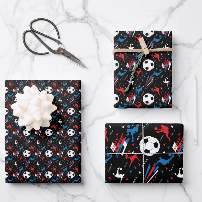 Hoja De Papel De Regalo Jugador de fútbol masculino - Estilo libre azul ro (Anverso)