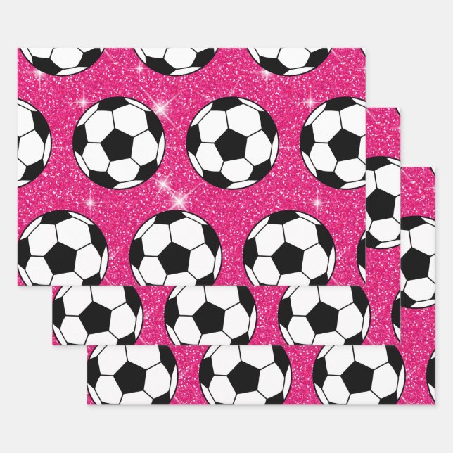Hoja De Papel De Regalo Jugador deportivo blanco Purpurina de pelota rosa  (Set)