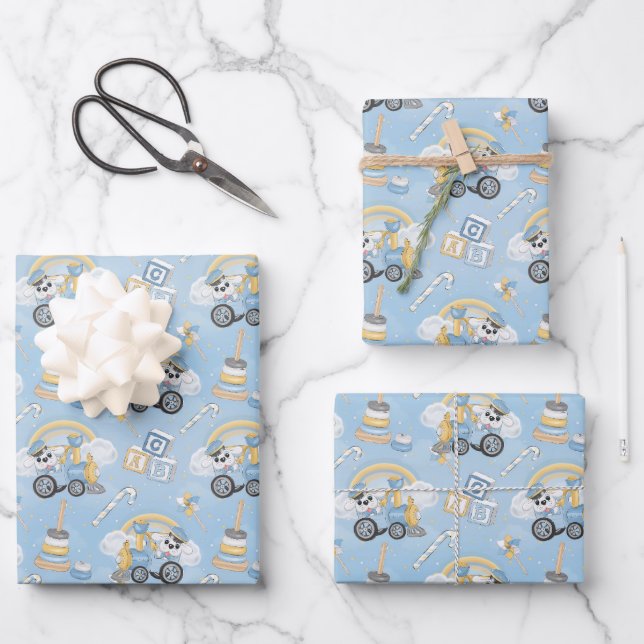 Hoja De Papel De Regalo Juguetes azules para niños (Anverso)
