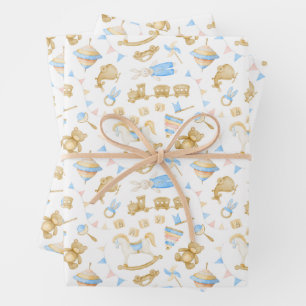Hoja De Papel De Regalo Juguetes de bebé conejito conejito bebé acuarela 