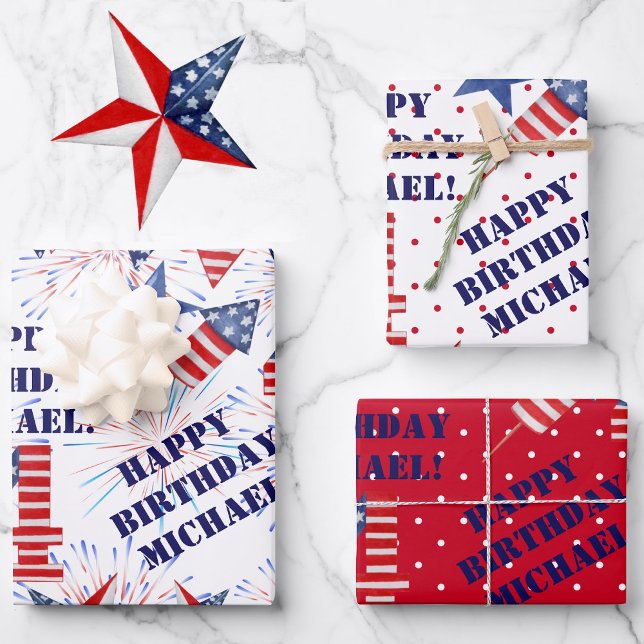 Hoja De Papel De Regalo Julio Feliz Cumpleaños Personalización Nombre 3 Re (Subido por el creador)