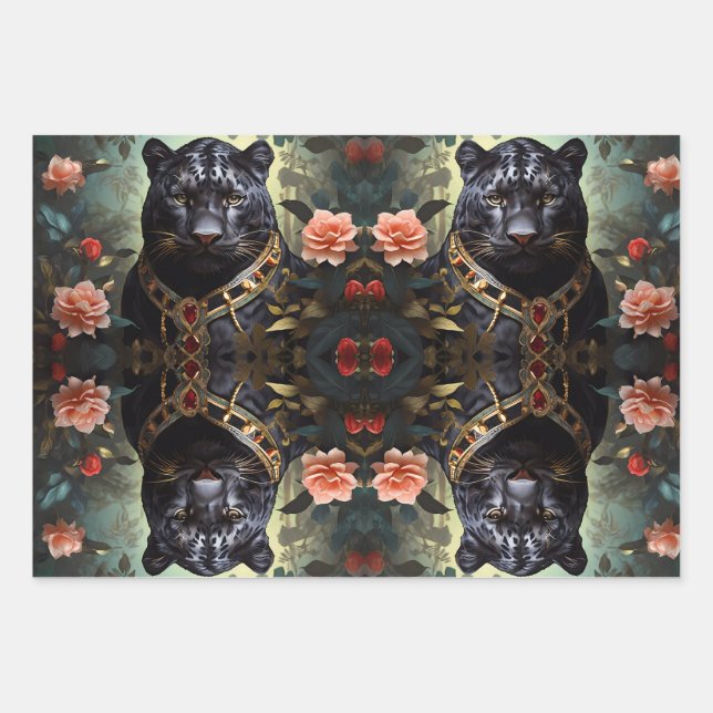 Hoja De Papel De Regalo Jungla rey majestuoso pantera de león y tigre (Anverso)