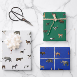 Hoja De Papel De Regalo Jungle Safari Animals Pattern Blue Green Grey