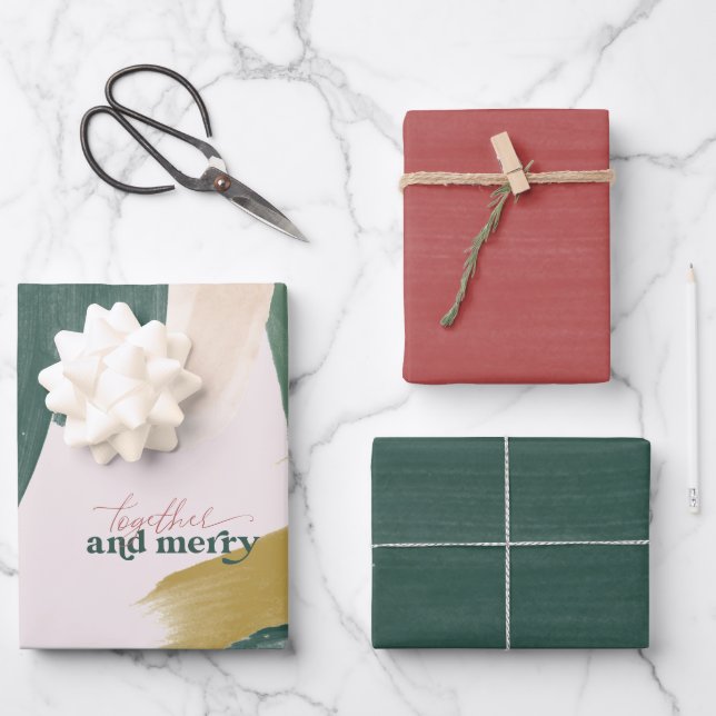 Hoja De Papel De Regalo Juntos y merry | Resumen de Navidades modernos (Anverso)