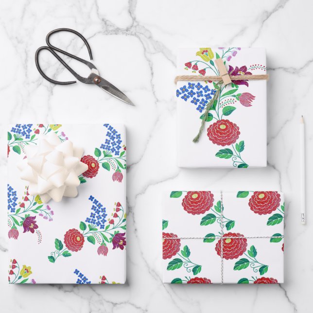 Hoja De Papel De Regalo Kalocsa Flores Jardín de Arte Popular Húngaro (Anverso)