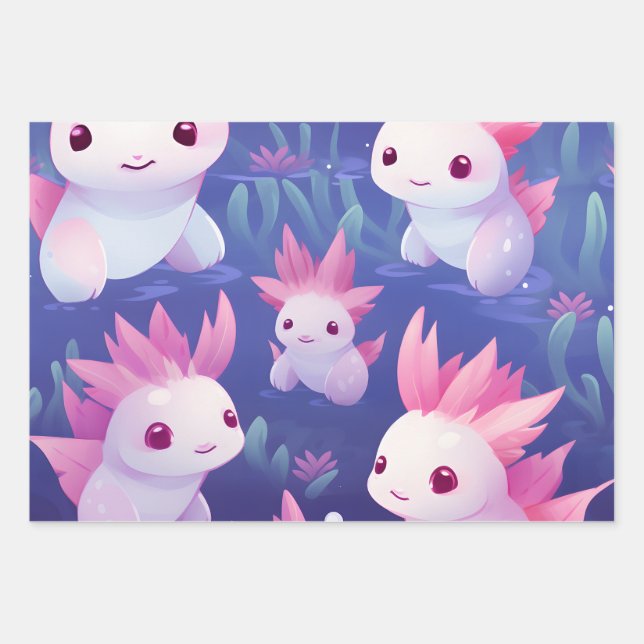 Hoja De Papel De Regalo Kawaii Cute Baby Axolotls (Anverso)