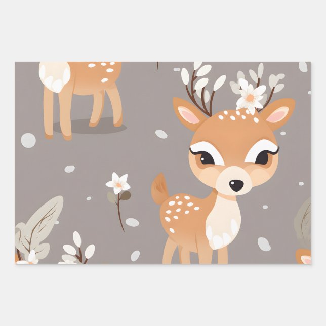 Hoja De Papel De Regalo Kawaii Cute Baby Deer (Anverso)