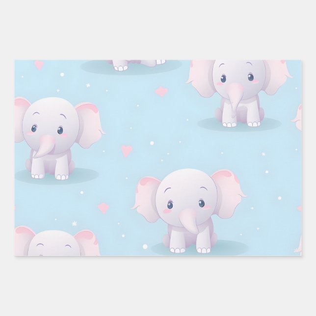 Hoja De Papel De Regalo Kawaii Cute Baby Elephant (Anverso)