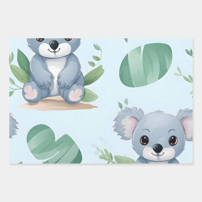 Hoja De Papel De Regalo Kawaii Cute Baby Koala Bears (Anverso)