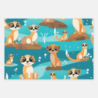 Hoja De Papel De Regalo Kawaii Cute Baby Meerkats
