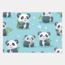 Hoja De Papel De Regalo Kawaii Cute Baby Pandas