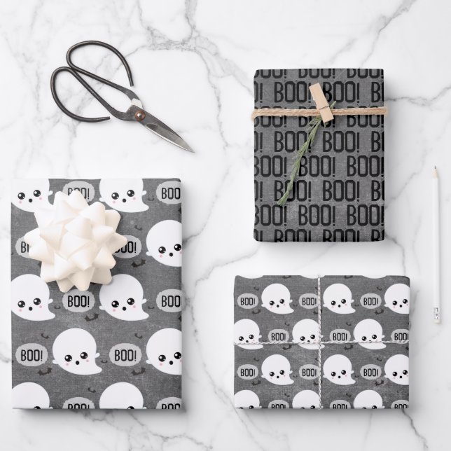 Hoja De Papel De Regalo Kawaii Ghost Halloween (Anverso)