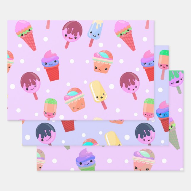 Hoja De Papel De Regalo Kawaii Ice Cream (Set)