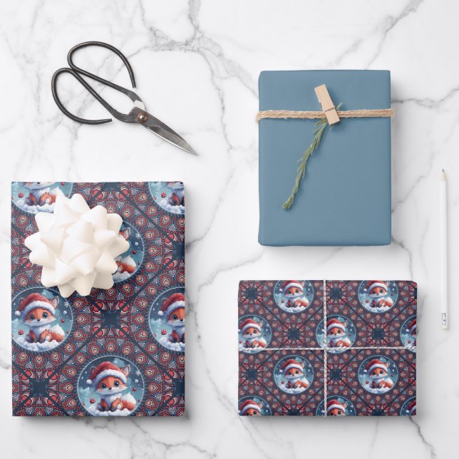 Hoja De Papel De Regalo Kawaii Navidades Fox Dot Mandala Diamond Tile (Anverso)