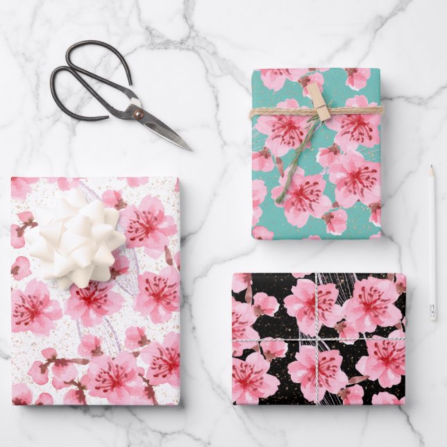 Hoja De Papel De Regalo kawaii pink cherry blossoms (Anverso)