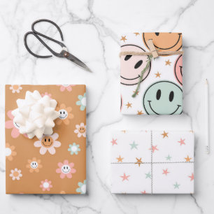 Hoja De Papel De Regalo Kawaii Retro Daisy Stars