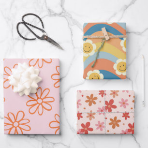 Hoja De Papel De Regalo Kawaii Retro Pink Daisy