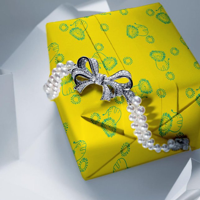 Hoja De Papel De Regalo Kawaii Teal Lions & Sunshine – Cute Pattern (Subido por el creador)