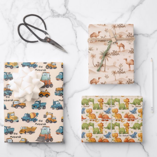 Hoja De Papel De Regalo Kids Eid Mubarak Wrapping Paper | Boys Set (Anverso)