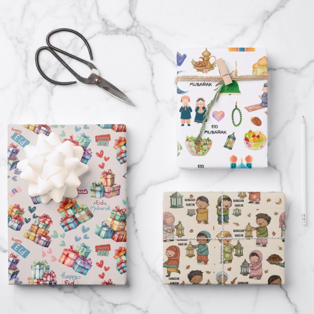 Hoja De Papel De Regalo Kids Islamic Gift Wrap – Colourful Eid & Ramadan (Anverso)
