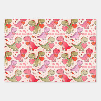 Hoja De Papel De Regalo Kids valentine wrap with dinosaurs &hearts