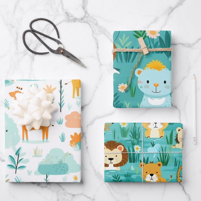 Hoja De Papel De Regalo Kids Wildlife Safari    (Anverso)