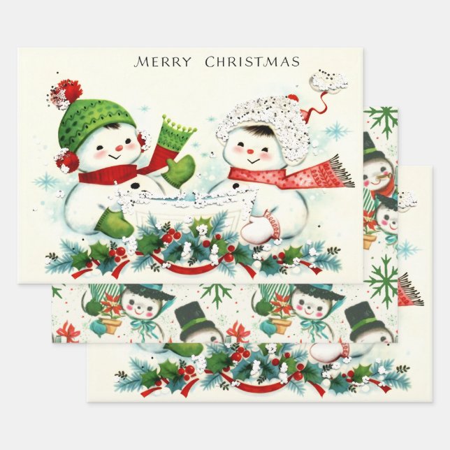 Hoja De Papel De Regalo Kitschy Retro Snowmen (Set)