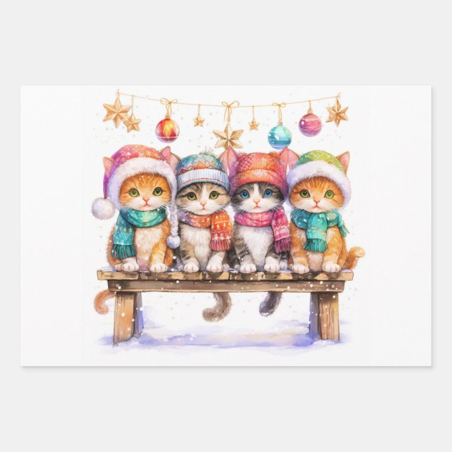 Hoja De Papel De Regalo Kittens Celebrating Christmas, cuddly and cute, (Anverso 3)