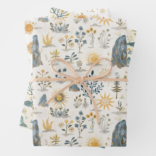 Hoja De Papel De Regalo Knotwork celta y Sun Symbols Litha (In situ)