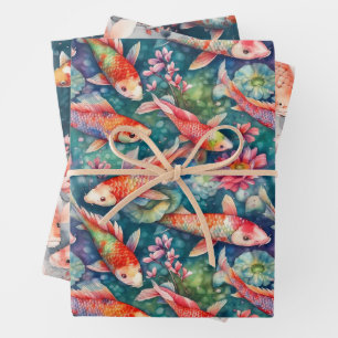 HOJA DE PAPEL DE REGALO KOI FISH POND GIFT WRAPPER PAPER