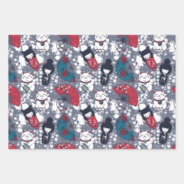 Hoja De Papel De Regalo Kokeshi (Anverso)