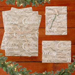 Hoja De Papel De Regalo Kraft Elegante Guión Blanco Rústico Feliz Navidad