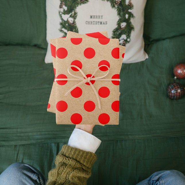 Hoja De Papel De Regalo Kraft Modern Red Christmas Dots And Stripes (Subido por el creador)