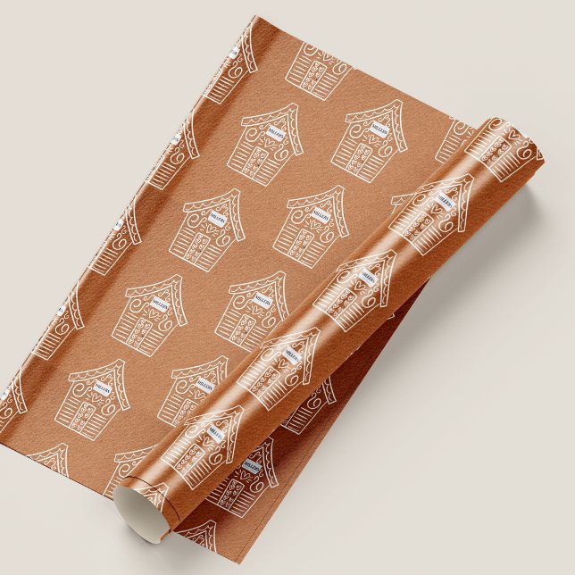 Hoja De Papel De Regalo Kraft Paper Ginger Bread House Nombre Navidades (Kraft Paper Ginger Bread House Name Christmas Wrapping Paper
)