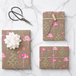 Hoja De Papel De Regalo Kraft Pink Flamingos Mingeando En Una Fiesta De Na