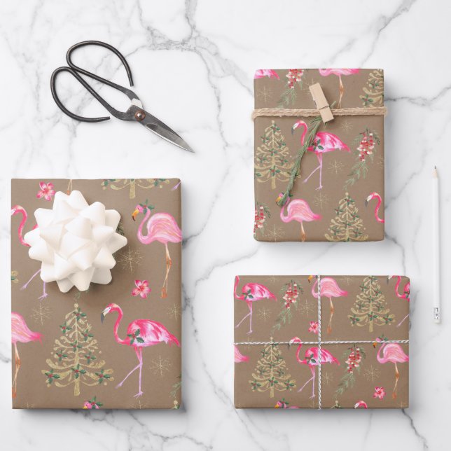 Hoja De Papel De Regalo Kraft Pink Flamingos Mingeando En Una Fiesta De Na (Anverso)