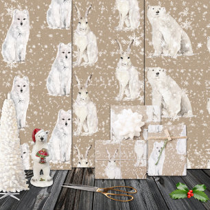 Hoja De Papel De Regalo Kraft Rústico: Animales nevados del Ártico inverna