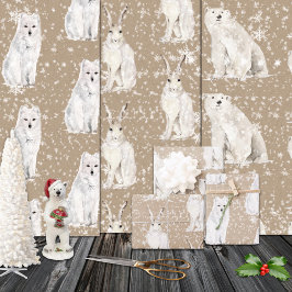 Hoja De Papel De Regalo Kraft Rústico: Animales nevados del Ártico inverna