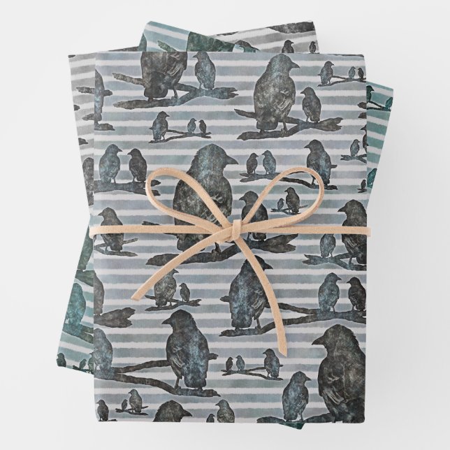Hoja De Papel De Regalo Krähen Raben Crows auf Ast Verpackung (In situ)