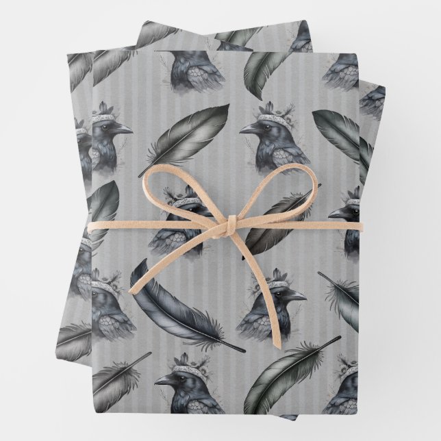 Hoja De Papel De Regalo Krähen Raben Crows Federn Feathers Verpackung (In situ)