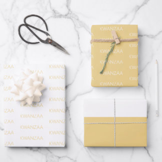 Hoja De Papel De Regalo Kwanzaa moderna en blanco y amarillo suave