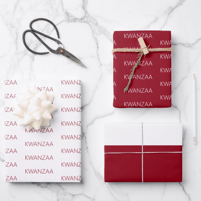 Hoja De Papel De Regalo Kwanzaa rojo y blanco moderno (Anverso)
