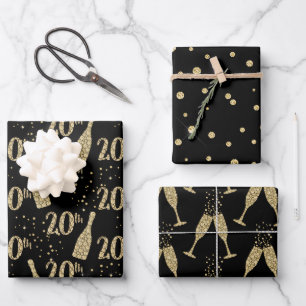 Hoja De Papel De Regalo La 20ª Celebración del Champagne con yeso de oro n