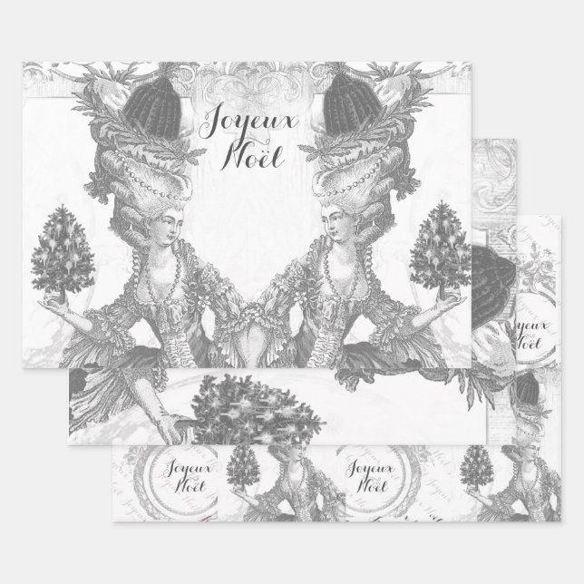Hoja De Papel De Regalo La elegante francesa Marie Antoinette Joyeux Noel (Set)