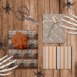 Hoja De Papel De Regalo La familia de Skeleton feliz Halloween