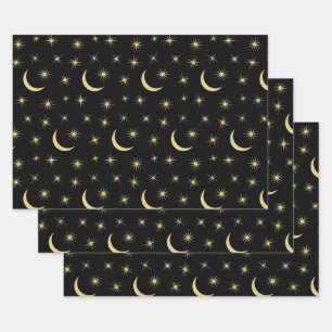 Hoja De Papel De Regalo La media luna de las estrellas del universo de la