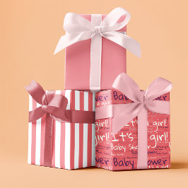 Hoja De Papel De Regalo La tipografía simple es un Baby Shower Chica