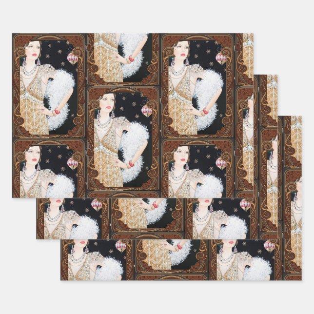 Hoja De Papel De Regalo La vieja dama de Art Déco de la Viña (Set)
